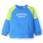 100% Cotton Raglan Full Sleeves T-Shirt With Graphics & Felt Embroidery Detailing- Blue