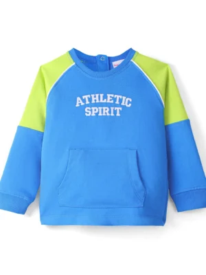 100% Cotton Raglan Full Sleeves T-Shirt With Graphics & Felt Embroidery Detailing- Blue
